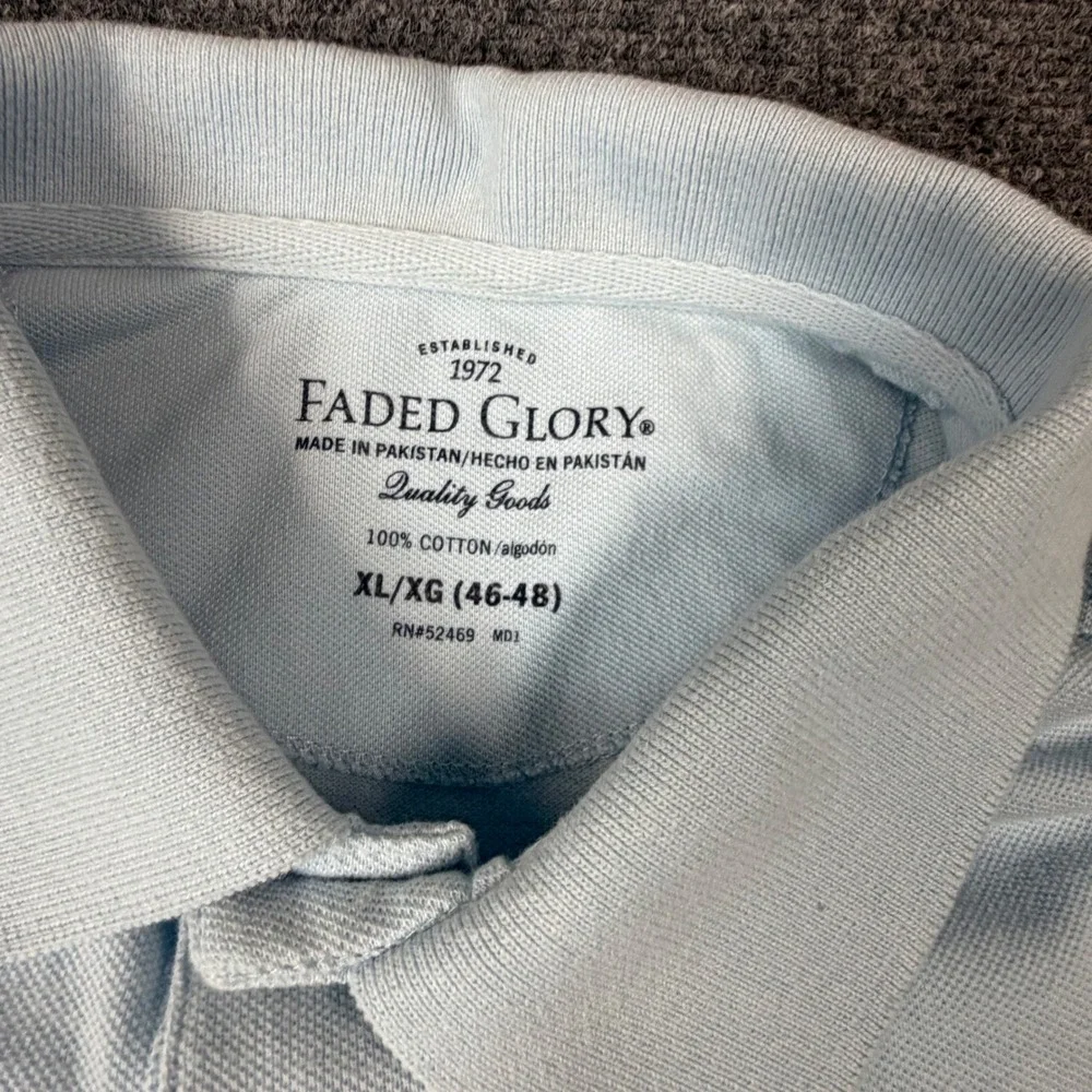 Faded Glory Mens‎ XL Light Blue Short Sleeve 100% Cotton Pique Polo Shirt